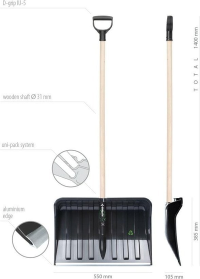 Lopatë bore ALPINUS ECO, plastike 55x38cm, gjatësi 138cm, e zezë
