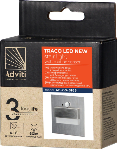 Dritë shkalle Adviti Traco LED AD OS 6165, me sensor lëvizje, 4000K, inox argjendi