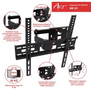 Mbajtëse për TV ART AR-53, 22"-55", 35KG, e zezë