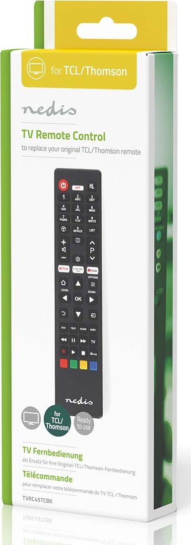Telekomandë Nedis për TV TCL Thomson, me infra të kuqe, me butona Netflix Amazon Prime YouTube, ngjyrë e zezë