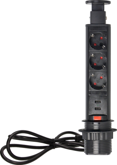 Prizë vertikale ORNO OR-AE-1349, 3x230V, 2x USB, e zezë