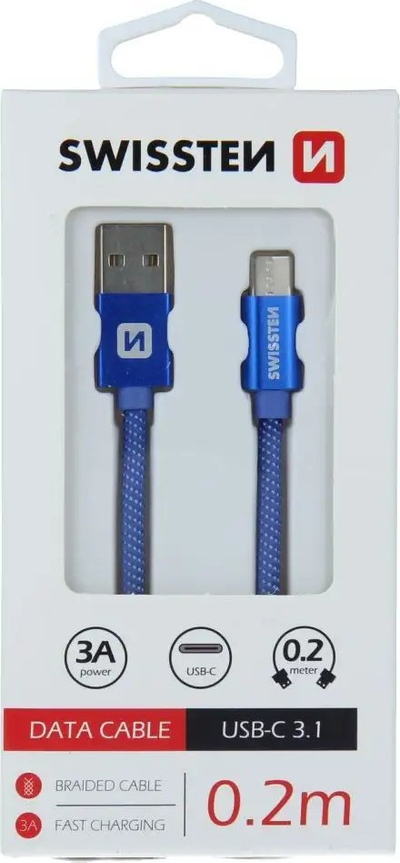 Kabllo USB Swissten Textile, USB A me USB C, 0.2m, e zezë