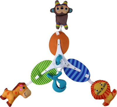Karusel për krevat Leantoys Animals, lodra pelushi, shumëngjyrësh
