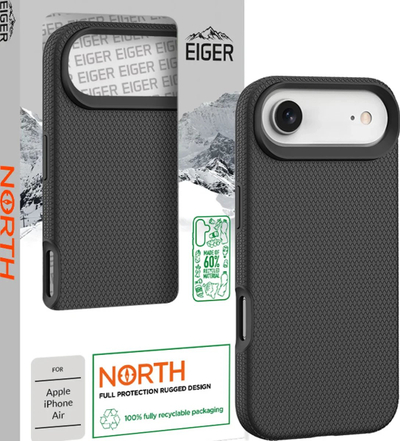 Kopertinë telefoni Eiger North për Apple iPhone Air, dy shtresa, antirrëshqitëse, e zezë