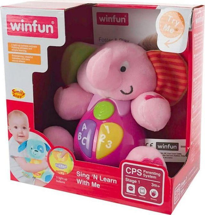 Lodër interaktive Winfun Sing and Learn with Me Elephant, elefant pelush muzikor, 23x29x11 cm, rozë