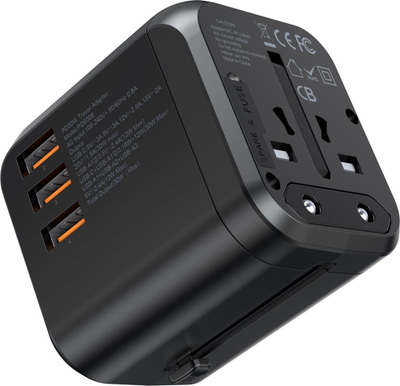 Karikues udhëtimi Choetech PD5008, 30W, 3x USB A 1x USB C, i zi