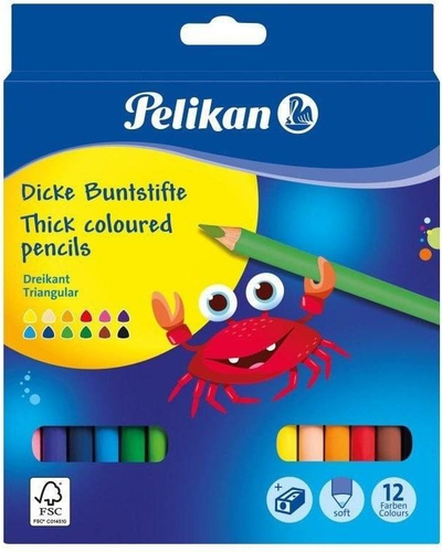 Боички Pelikan Triangular Jumbo, сет 12 парчиња, дебелина на јадро 5.0 mm, повеќебојни