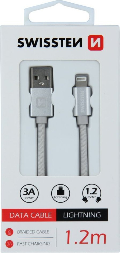 Kabllo USB Lightning Swissten Textile 71523206, 1.2m, 3A, e kuqe