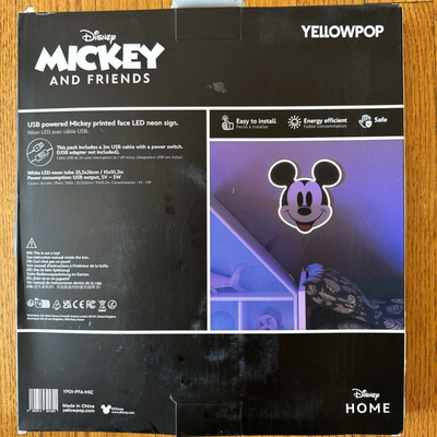 Dekor LED neon Yellowpop Disney Mickey me Fytyrë të Printuar, USB, shumëngjyrësh