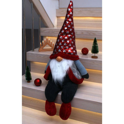 Stoli Krishtlindjesh Saska Garden Santa, xhuxh dekorativ, kapelë me shkëlqim, e kuqe