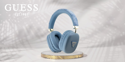 Kufje wireless Guess GUBHK1P4TPB, PU lëkurë, logo 4G Triangle, blu