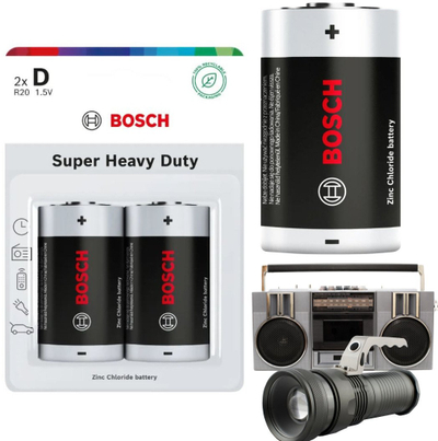 Bateri Bosch Super Heavy Duty D, 1.5V, set 2 copë