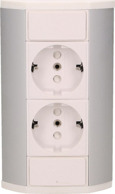 Prizë mobiljeje Orno Furniture, 2x2P+E Schuko, e bardhë argjendtë