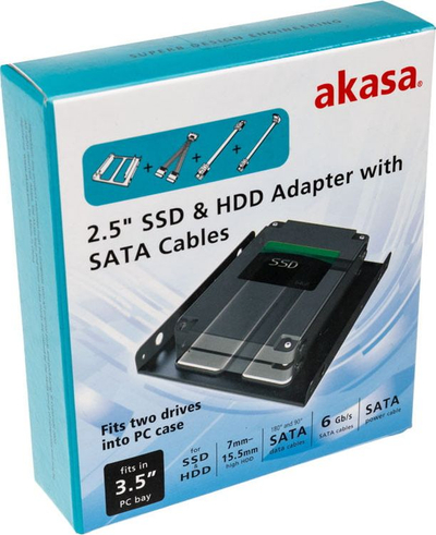 Adapter montimi Akasa AK-HDA-11, 3.5" në 2x 2.5", me kabllo SATA, i zi