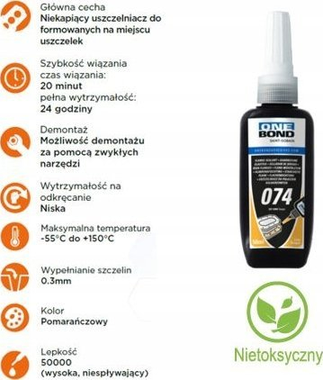 Sealant flange OneBond 074, për gasket në vend, i qëndron temperaturës nga -55°C në 150°C, portokalli