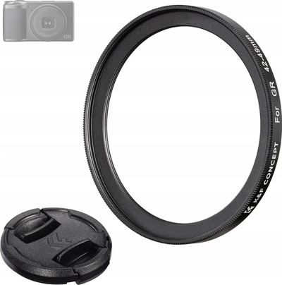 Unazë adapteri K&amp;F Concept 42mm në 49mm për Ricoh GR II III IIIx, me kapak lentje 49mm, e zezë