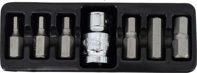 Set bitësh HEX AWTOOLS AW35112, 6 copë 4–12mm, adapter 1/2" në 3/8", gri