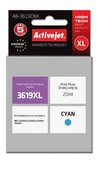 Ngjyrë për printer Activejet AB-3619CNX (zëvendësim për Brother LC3619C), 20 ml, e kaltër
