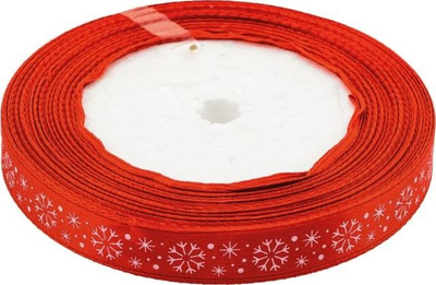Shirit sateni Brewis Christmas White Snowflakes, 12mm, 22m, i kuq