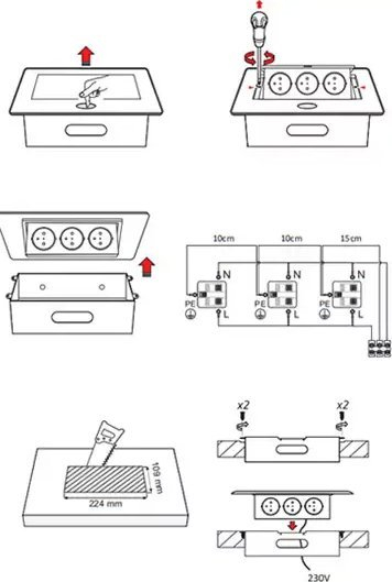 Тапа маса Спасетроник SPS-D26B V2, 2x Шуко, HDMI RJ45 USB, црна