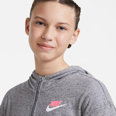 Bluzë me kapuç Nike Sportswear Jr DA1124 091, për goca, me zinxhir, gri
