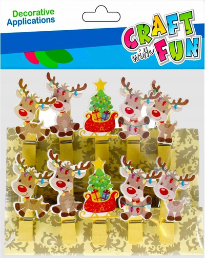 Kapëse dekorative për Krishtlindje Craft with Fun Reindeer, set 10 copë, shumëngjyrëshe
