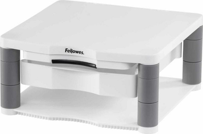 Bazë monitori Fellowes Premium Platinum, me 5 nivele lartësie, me mbajtëse dokumentesh, e bardhë gri