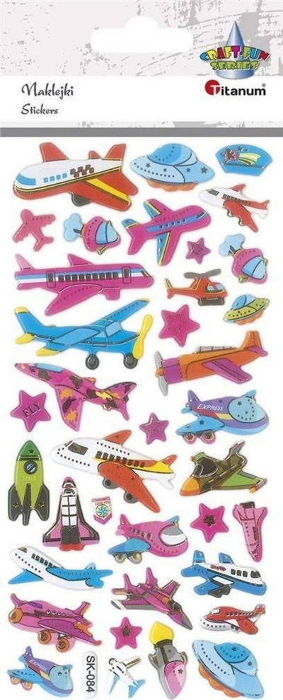 Ngjitëse dekorative Titanum Convex Stickers Airplanes Mix, set me avionë, shumëngjyrëshe