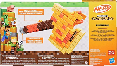 Lodër sëpatë Nerf Minecraft Firebrand, me fishekë shkumë, plastike, portokalli