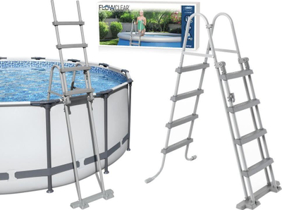 Shkallë pishine Bestway Safe Ladder 58331, për pishina deri 122cm, metal, gri