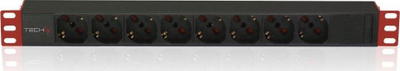 Rrymëndarës rack Techly I-CASE STRIP-81V2, 8x Schuko, 1U 19", 2m, i kuq e zi