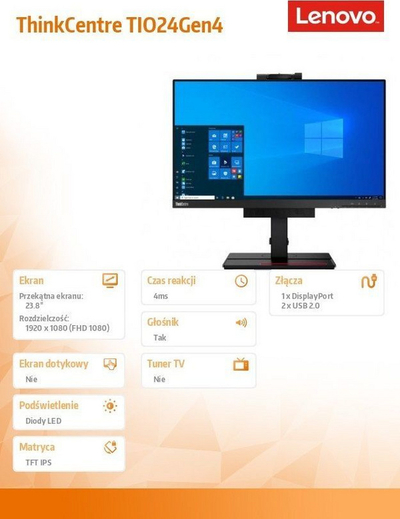 Lenovo Tiny-in-One Gen 4 Monitor, 23.8 ", 1920 x 1080, 15W, i zi
