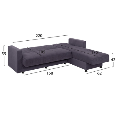 Sofa-Shtrat këndor Dimos me 2 hapësira (HM3135.03), gri