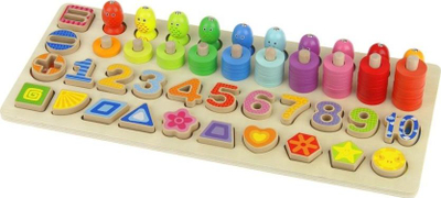 Puzzle druri edukativ Five in Onenese, numra dhe forma, me lojë peshkimi, shumëngjyrësh