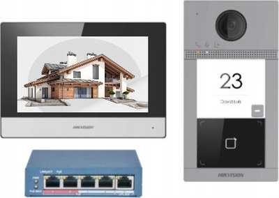 Sistem video interfonik Hikvision DS-KIS604-S(C), IP, ekran 7", 2MP, gri argjendtë