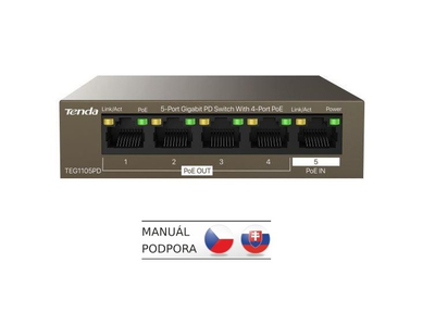 Switch PoE Tenda TEG1105PD, 5 porta Gigabit, 4x PoE OUT 802.3af, pa ventilator
