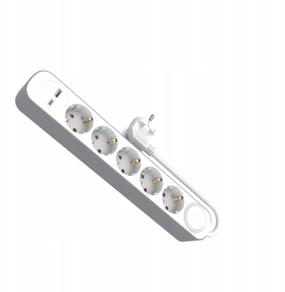 Zgjatues elektrik Plastrol, 5 priza Schuko, me ndërprerës, USB-A dhe USB-C, 1.5 m