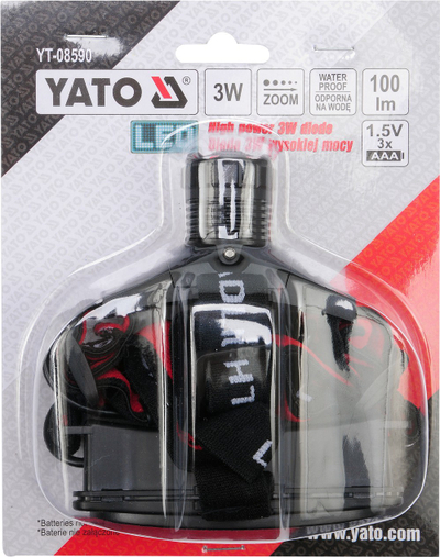 Dritë koke Yato YT-08590, 3 W, 100 lm, e zezë