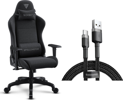 Karrige gaming SENSE7 Spellcaster, leatherette, mbështetëse ergonomike, e zezë