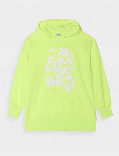 Bluza me kapuç 4F Jr 4FJWSS24TSWSF0941, për goca, pambuk, jeshile neon