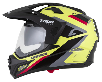 Helmeta moto Cassida Tour 2.0 X-tra, ECE 22.06, Pinlock ready, yellow fluo e zezë e kuqe gri