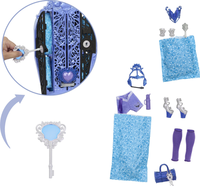 Lodër kukull Monster High Abbey Bominable Skulltimate Secrets, set me dollap edhe me aksesorë, blu