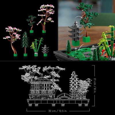 Set LEGO Icons Tranquil Garden, model dekorativ japonez, për të rritur