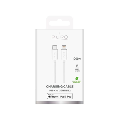 Кабел за полнење Puro USB-C во Lightning, 2 m, 20W, бел