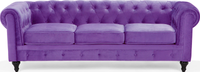 Set dhome ndenjeje Chesterfield, divan 3 vendesh, fotelje, kadife, vjollcë