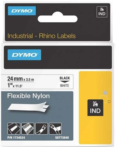 Касета за етикетирање Dymo 1734524 S0773840, 24mm, флексибилен најлон, бела со црн печат