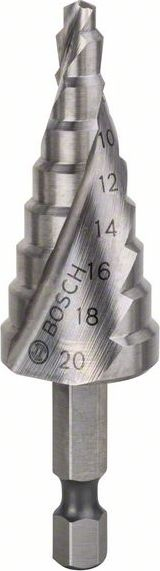 Степенесто сврдло Bosch Hex Shank HSS, 4-20mm, тврд челик