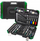Set veglash Rockforce 42222-5, 222 pjesë, 1/4" 3/8" 1/2", në valixhe plastike e zezë