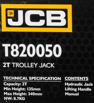 Krik hidraulik JCB T820050, 2T, lartësi 135–340mm, i zi