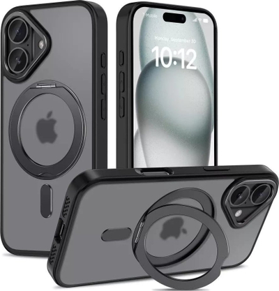 Kapak telefoni Tech-Protect Magring MagSafe, për iPhone 16, unazë 360°, i zi matte